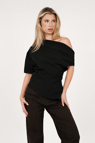 One-shoulder top asymmetric brown - Tessa