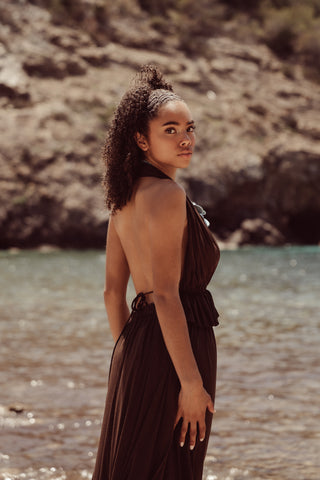 Open back top halter bruin - Rowan