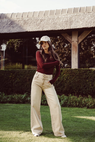 Straight leg jeans dubbele taille beige - Mason