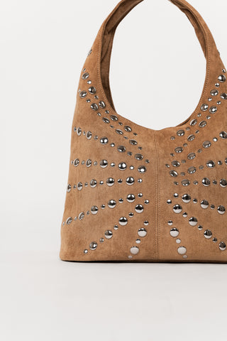 Suede handbag with silver studs camel - Virginia