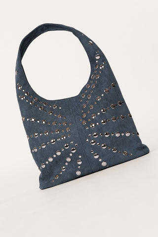 Suede handbag with silver studs blue - Virginia
