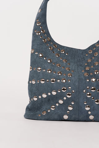 Suede handbag with silver studs blue - Virginia