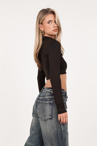 Brown long-sleeve crop top - Zosja