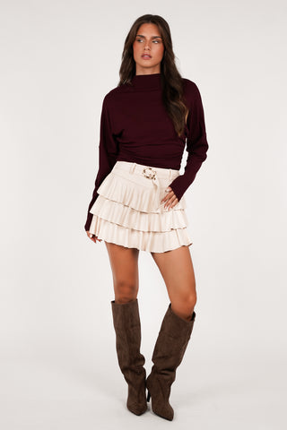 Ruffle skirt suede brown - Casey