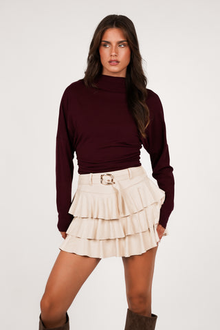 Ruffle skirt suede brown - Casey
