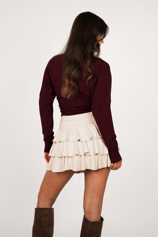 Ruffle skirt suede brown - Casey