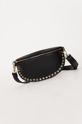 Waist bag leather with studs black - Lorena