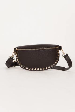 Hip bag leather with studs brown - Lorena