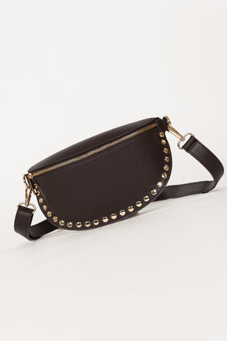 Hip bag leather with studs brown - Lorena