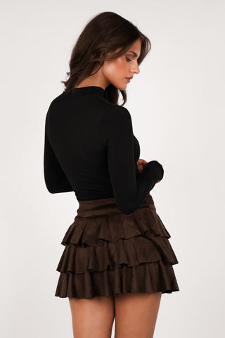 Ruffle skirt suede brown - Casey