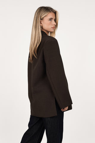 Oversized Blazer, asymmetrisch, Kamel – Clara
