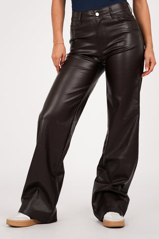 Leatherlook broek bruin - Jara