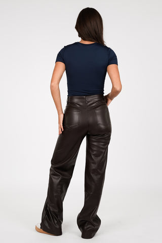 Leatherlook broek bruin tall fit - Jara