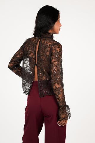 Lace blouse transparent brown - Dunya