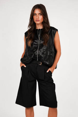 Gilet leatherlook bomber zwart - Yuna