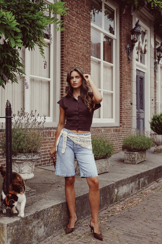 Bermuda denim short met sjaaltje blauw - Zita