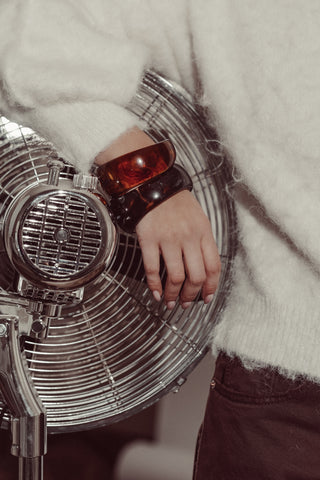 Wide dark brown marble bangle bracelet - Evi