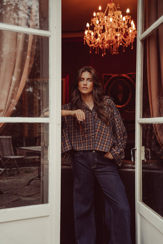 Oversized blouse geruit grijs/bruin - Luca