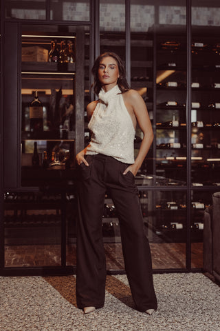 Tall wide leg trousers dark brown - Josje
