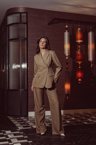 Women's asymmetric camel blazer - Maya