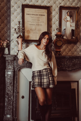 Skort wol geruit beige/zwart - Sjors