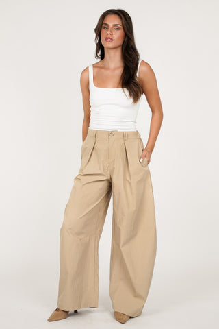 Barrel broek katoen camel - Lara