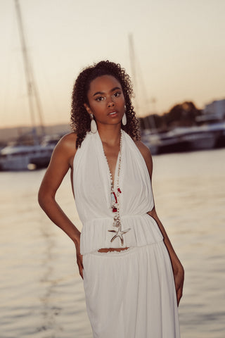 Kralenketting met zeester beige/rood - Famke