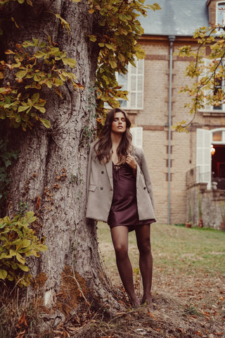Beżowy oversize blazer w kratę pied de poule - Ivy