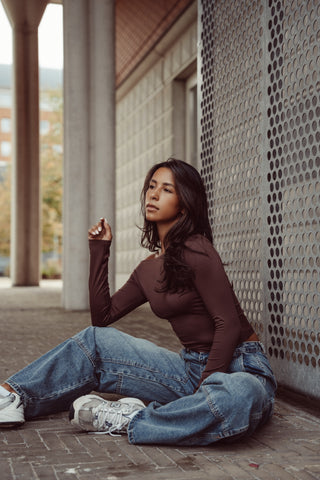 Stretch top with long sleeves brown - Carry