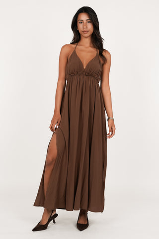 Long dress with a wide triangle in brown | Maxi dresses Long dress with a wide triangle in brown | Maxi dresses