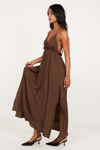 Long dress wide with triangle brown - Amy