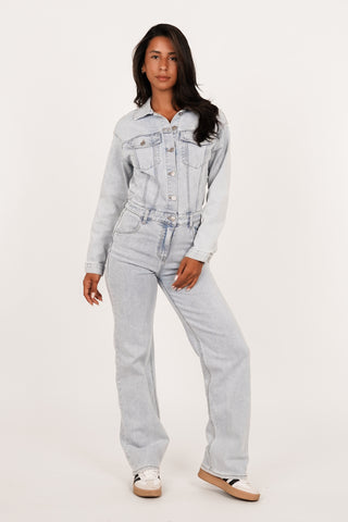 Denim jumpsuit with straight leg in blue - Jenna
