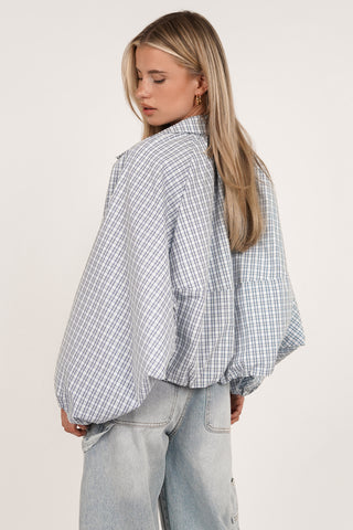 Oversized checked bomber jacket blue - Leigh