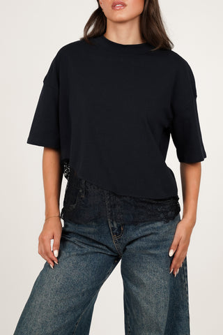 Übergroßes T-Shirt mit Spitzenunterseite Gelb - Elvia