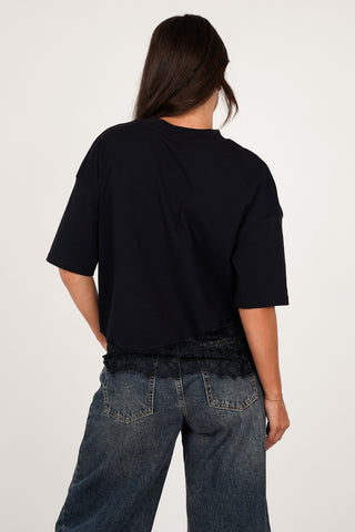 Übergroßes T-Shirt mit Spitzenunterseite Gelb - Elvia