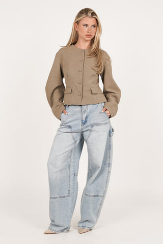 Top fitted with buttons taupe - Aylin