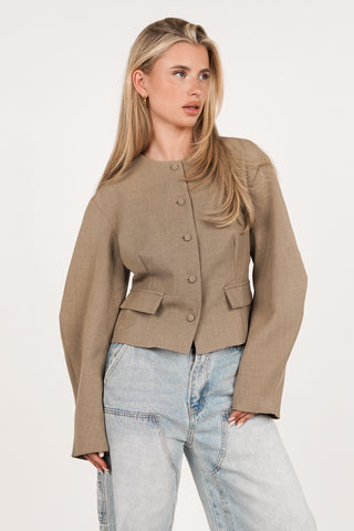 Top fitted with buttons taupe - Aylin