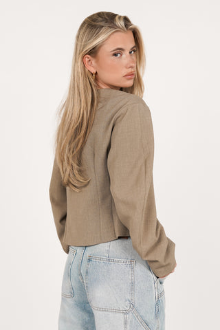 Top fitted with buttons taupe - Aylin