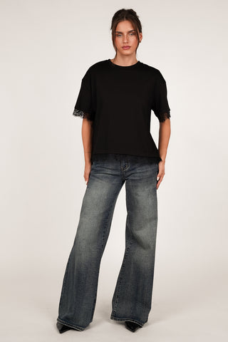 T-shirt met kant zwart - Bellami
