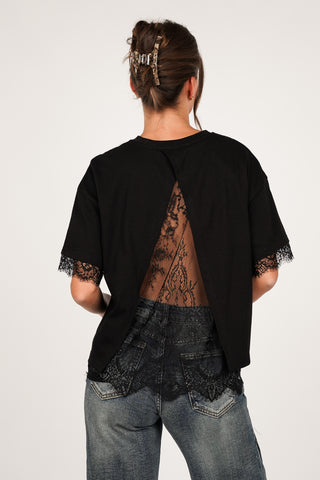 T-shirt met kant zwart - Bellami