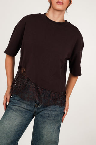 Oversized t-shirt with lace bottom yellow - Elvia