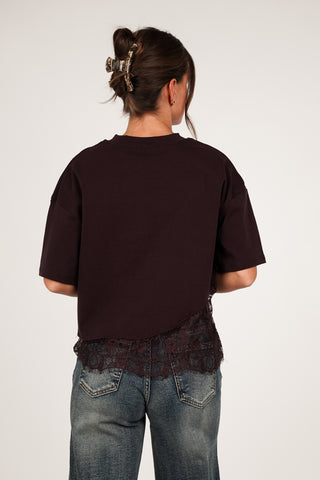 Oversized t-shirt with lace bottom yellow - Elvia