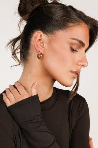Ear piercing cross with stones gold - Megan