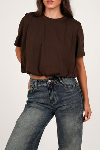 Cropped t-shirt geplooid bruin - Rowen