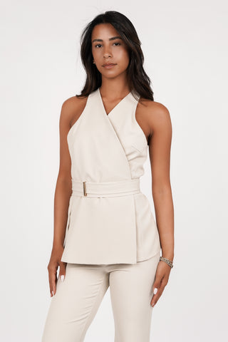 Wrap top gold detail beige - Safira