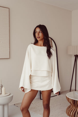 Wide butterfly sleeve top beige - Ashley