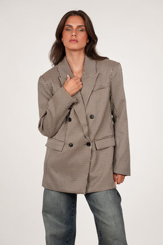 Oversized Hahnentritt-Blazer Beige - Ivy