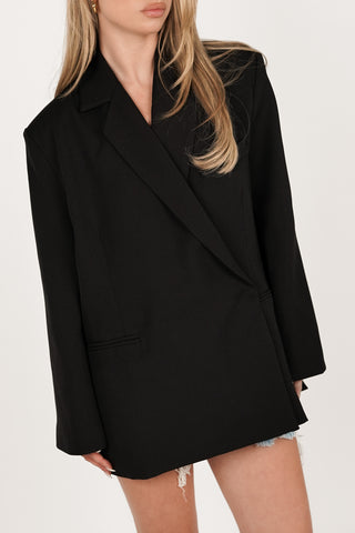 Oversized Blazer, asymmetrisch, Kamel – Clara