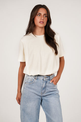 Cropped t-shirt geplooid creme - Rowen