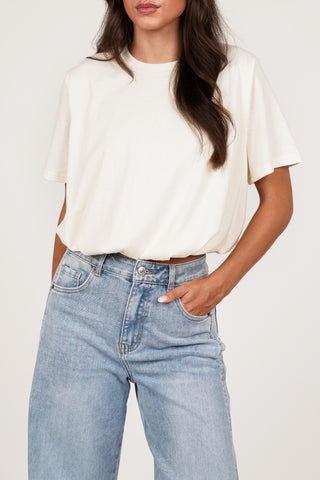 Cropped t-shirt geplooid creme - Rowen